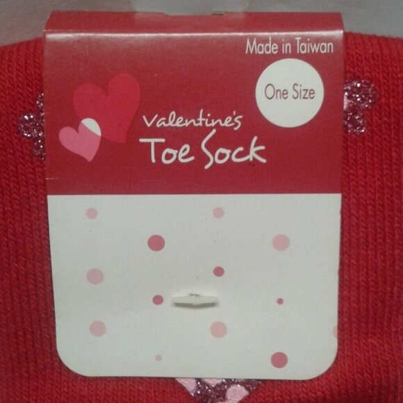 Valentines Day Toe Socks Be Mine Print Red Pink Heart Floral Glitter New - Picture 2 of 4